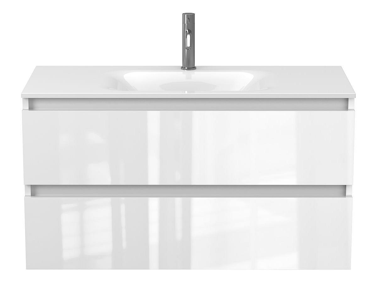 Тумба подвесная NATURA белая глянцевая с умывальником JESSEL 1000