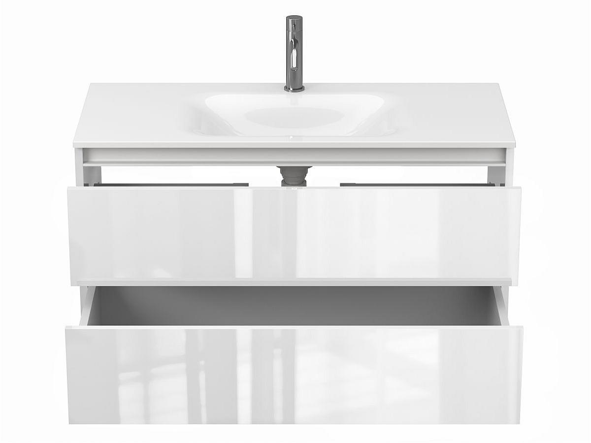 Тумба подвесная NATURA белая глянцевая с умывальником JESSEL 1000