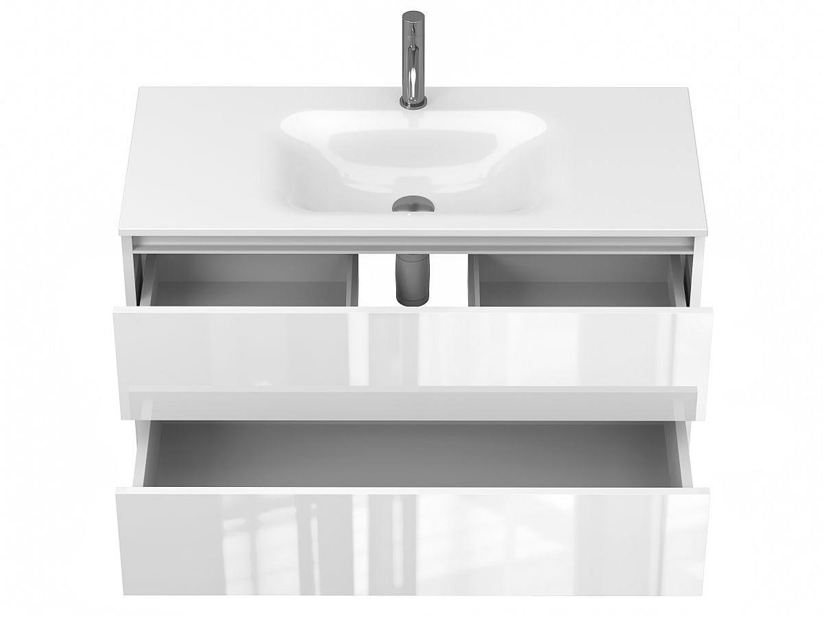Тумба подвесная NATURA белая глянцевая с умывальником JESSEL 1000