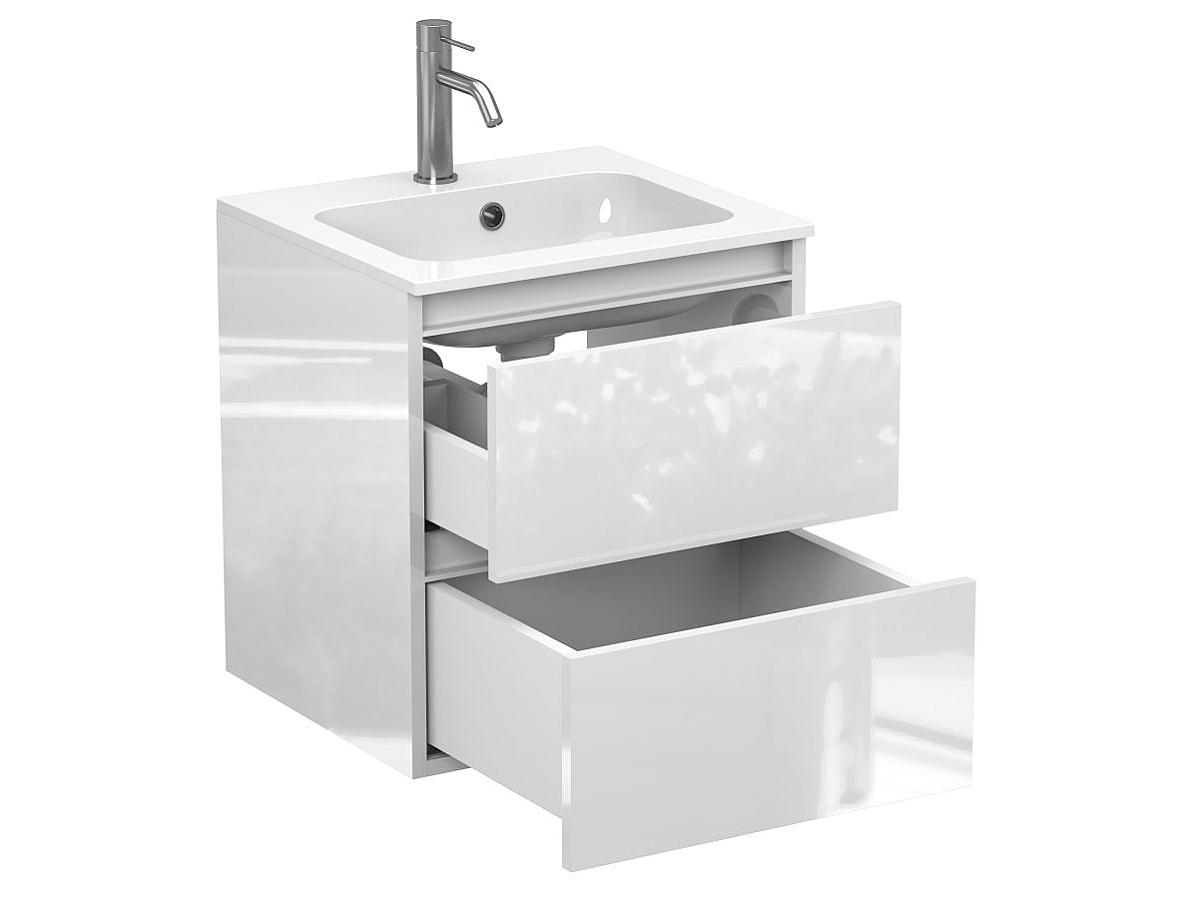Тумба подвесная NATURA белая глянцевая с умывальником DELLA 500