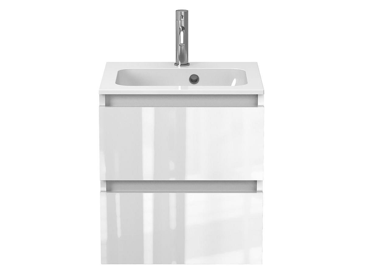 Тумба подвесная NATURA белая глянцевая с умывальником DELLA 500