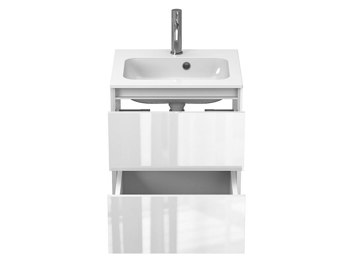 Тумба подвесная NATURA белая глянцевая с умывальником DELLA 500