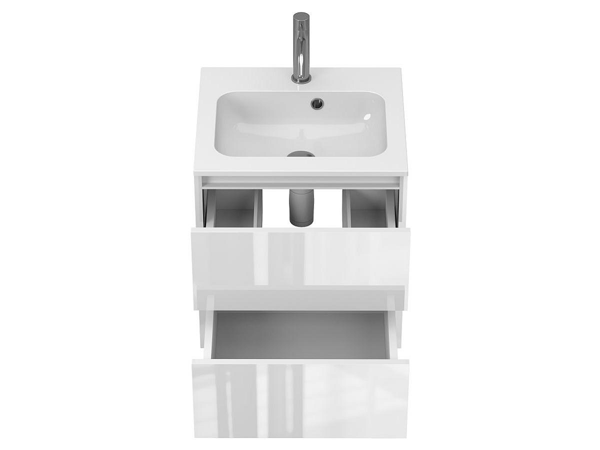 Тумба подвесная NATURA белая глянцевая с умывальником DELLA 500