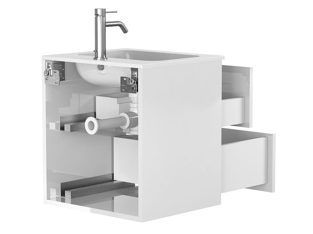 Тумба подвесная NATURA белая глянцевая с умывальником DELLA 500