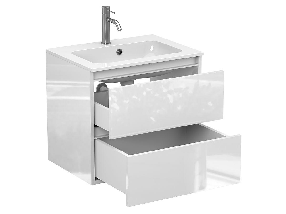 Тумба подвесная NATURA белая глянцевая с умывальником DELLA 600