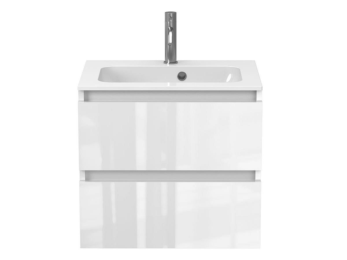 Тумба подвесная NATURA белая глянцевая с умывальником DELLA 600