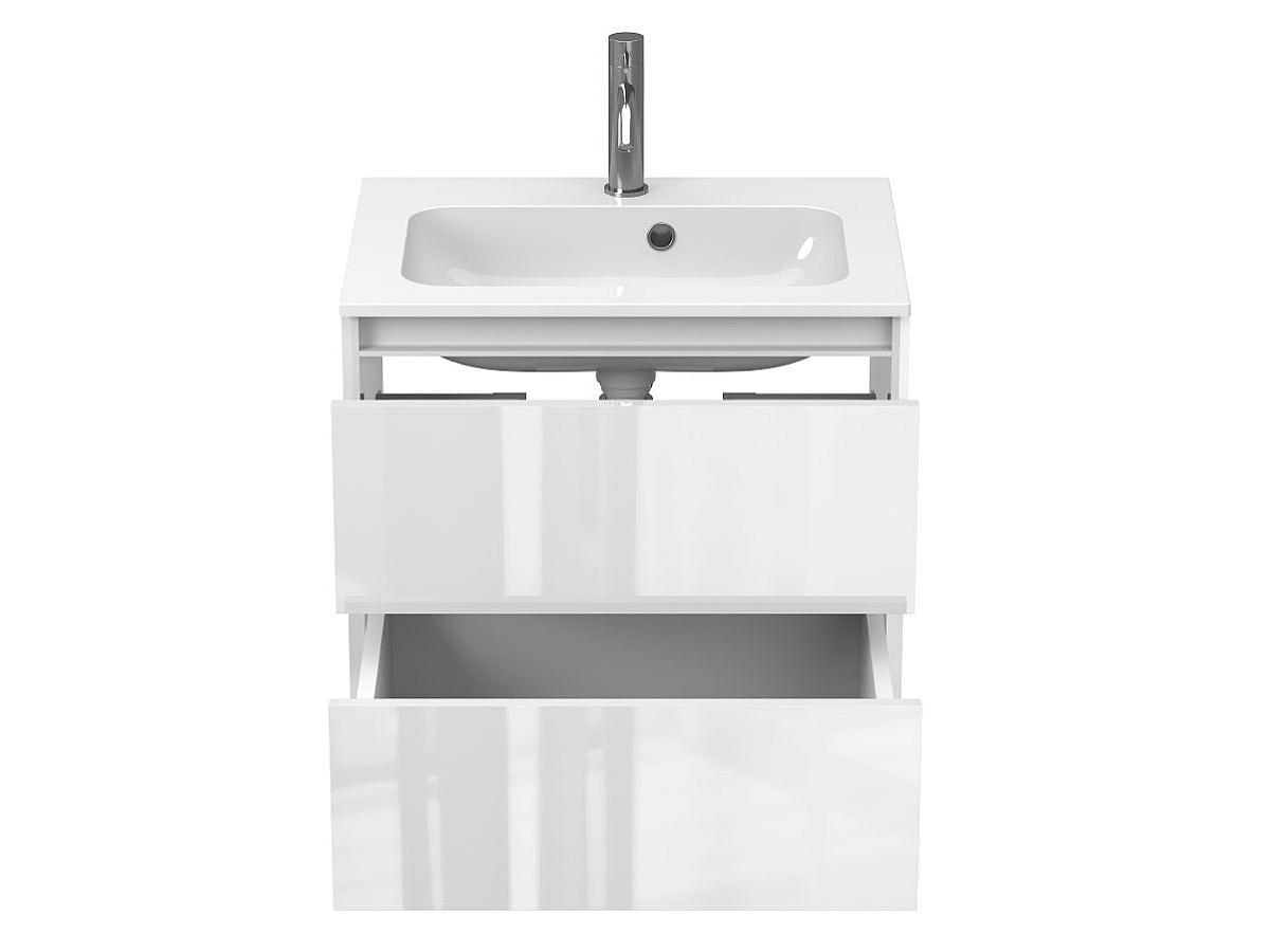 Тумба подвесная NATURA белая глянцевая с умывальником DELLA 600