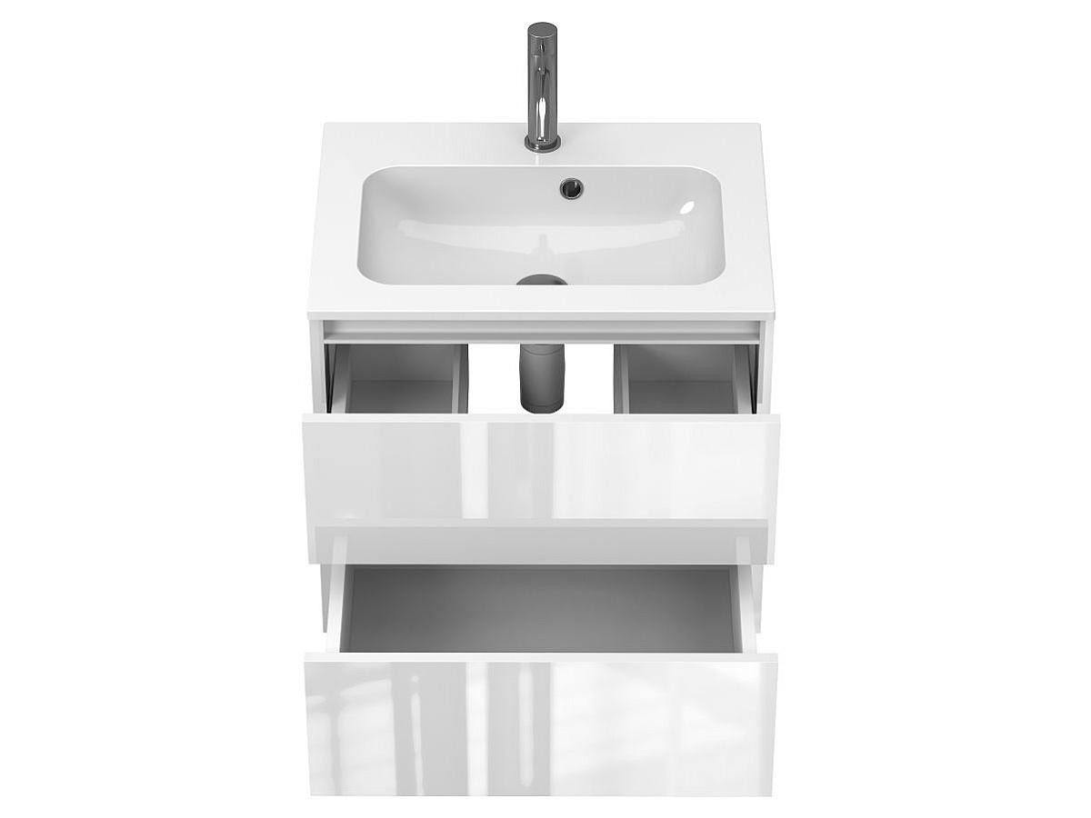 Тумба подвесная NATURA белая глянцевая с умывальником DELLA 600