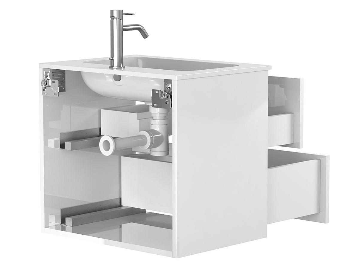 Тумба подвесная NATURA белая глянцевая с умывальником DELLA 600