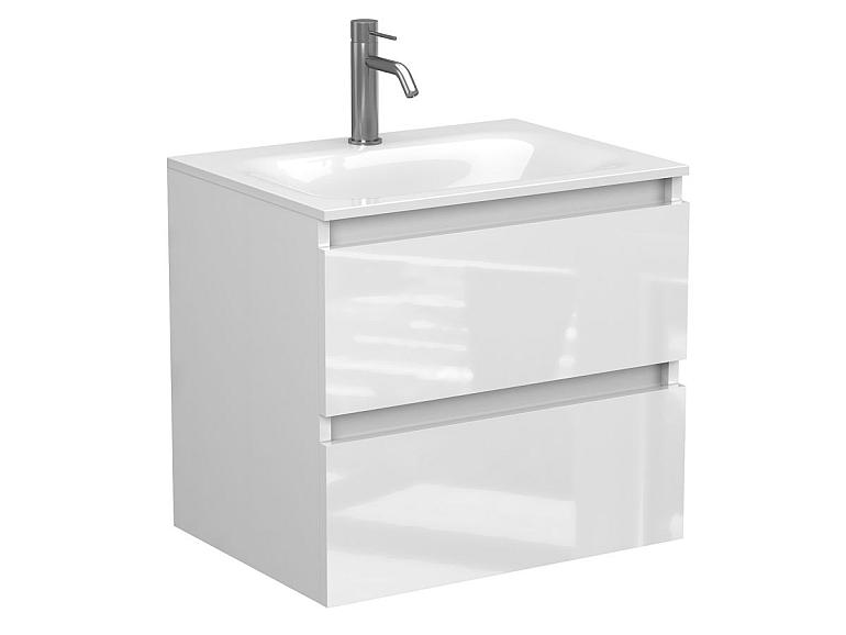 Тумба підвісна NATURA біла глянцева з умивальником JESSEL 600