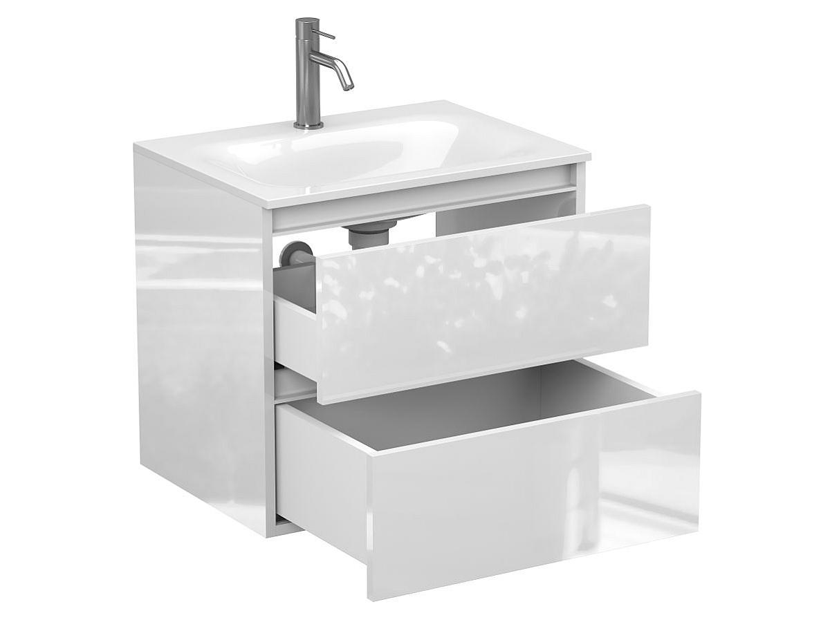 Тумба подвесная NATURA белая глянцевая с умывальником JESSEL 600