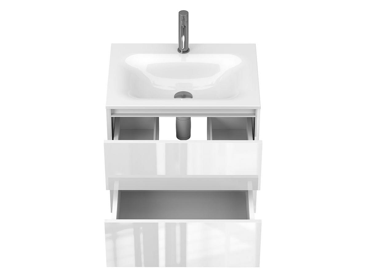 Тумба подвесная NATURA белая глянцевая с умывальником JESSEL 600