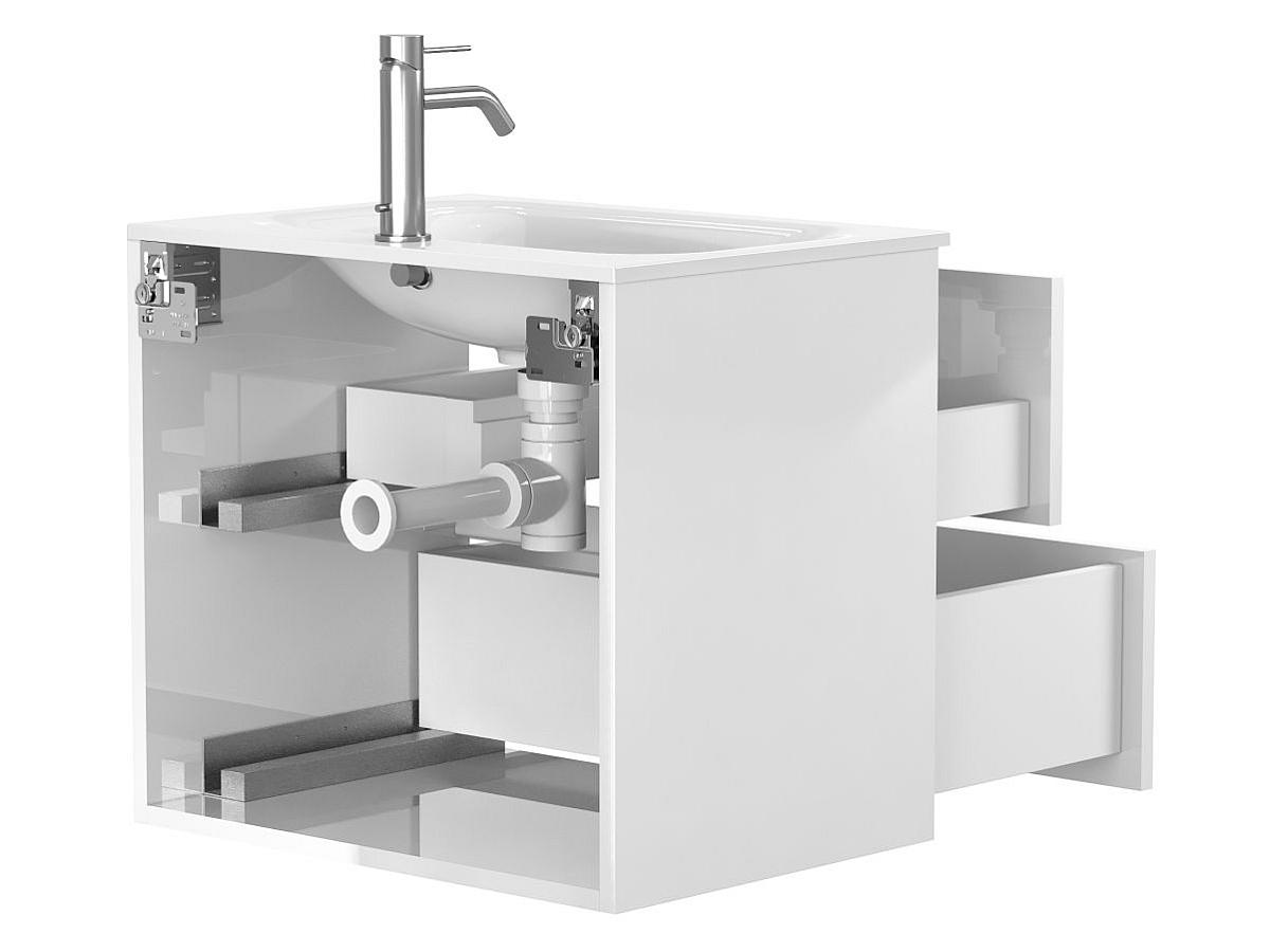 Тумба подвесная NATURA белая глянцевая с умывальником JESSEL 600