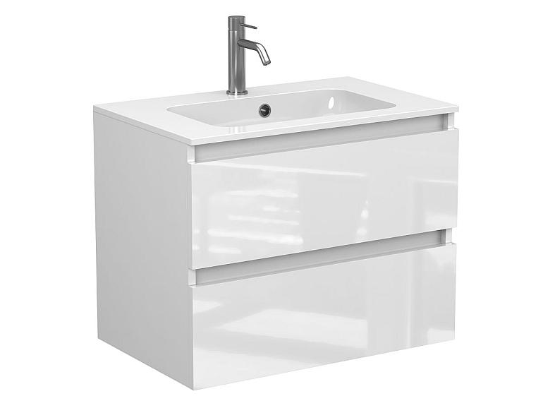 Тумба підвісна NATURA біла глянцева з умивальником DELLA 700