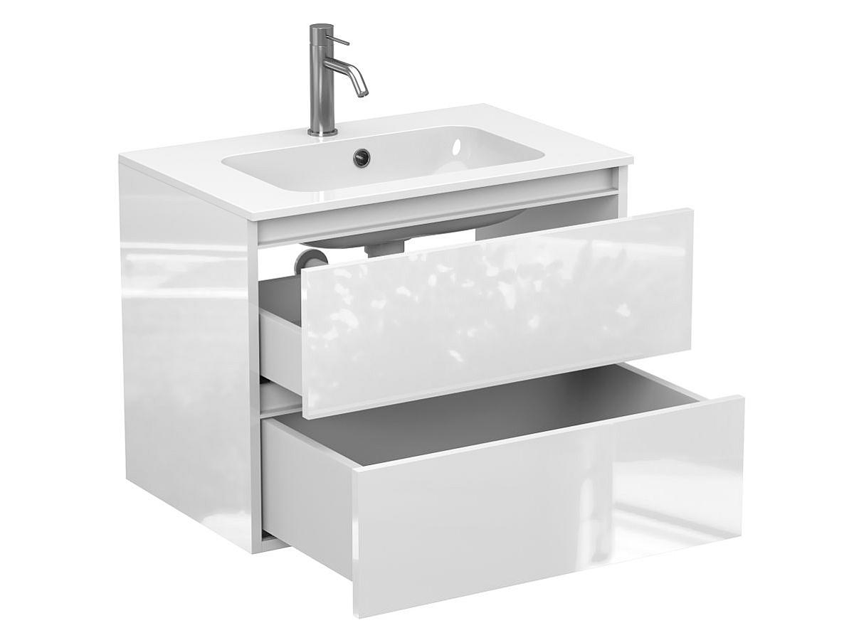 Тумба подвесная NATURA белая глянцевая с умывальником JESSEL 700