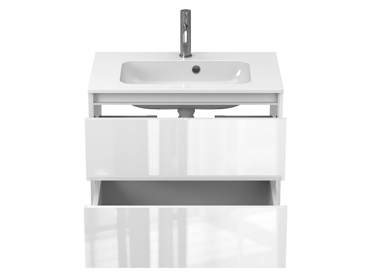 Тумба подвесная NATURA белая глянцевая с умывальником JESSEL 700