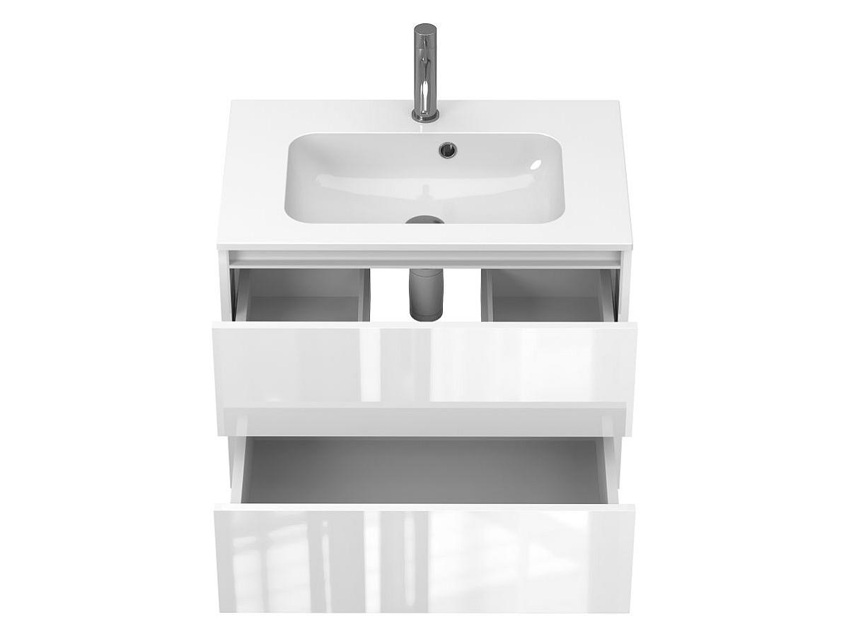 Тумба подвесная NATURA белая глянцевая с умывальником JESSEL 700