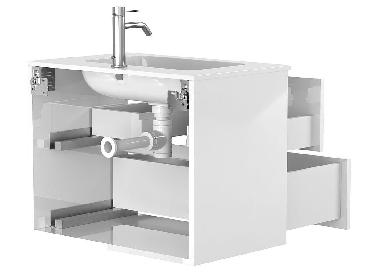 Тумба подвесная NATURA белая глянцевая с умывальником JESSEL 700