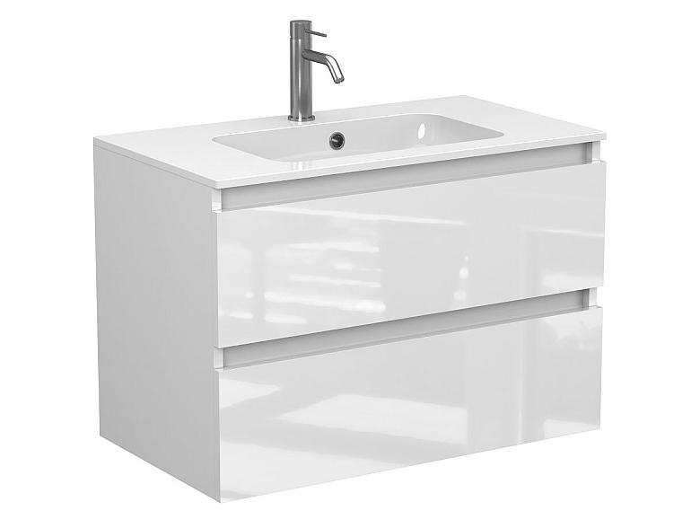 Тумба підвісна NATURA біла глянцева з умивальником DELLA 800