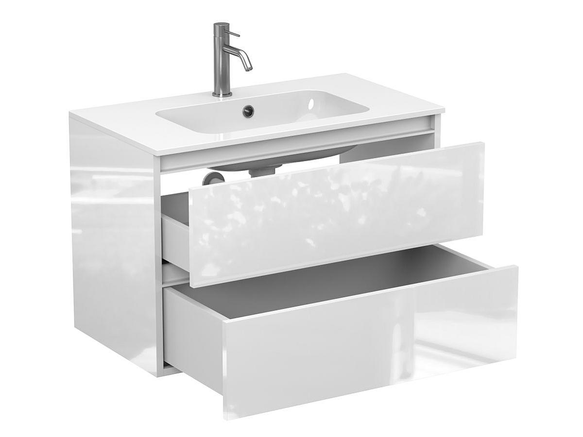 Тумба подвесная NATURA белая глянцевая с умывальником DELLA 800