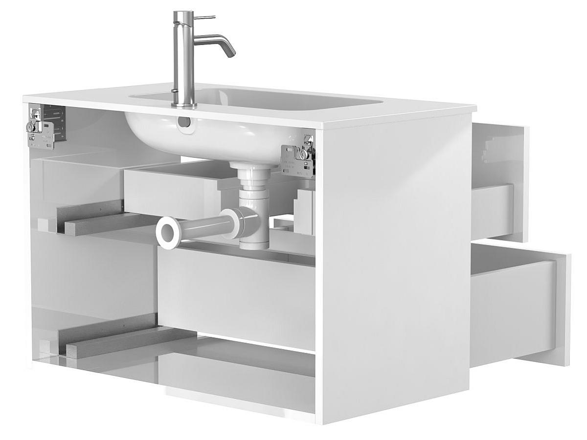 Тумба подвесная NATURA белая глянцевая с умывальником DELLA 800