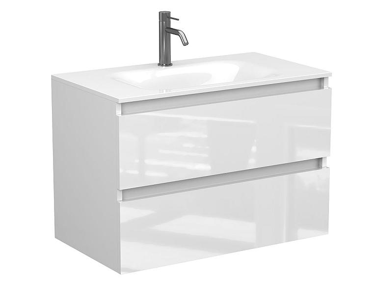 Тумба підвісна NATURA біла глянцева з умивальником JESSEL 800