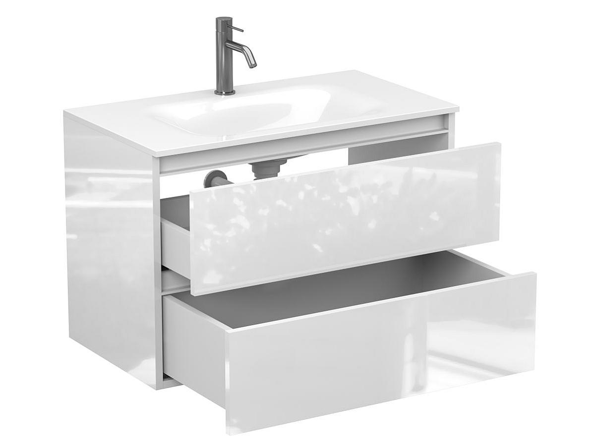 Тумба подвесная NATURA белая глянцевая с умывальником JESSEL 800