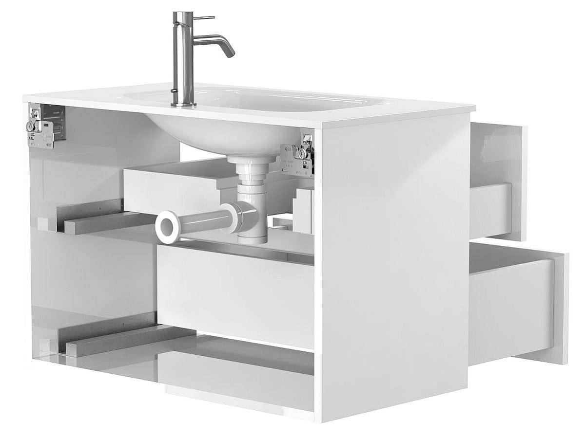 Тумба подвесная NATURA белая глянцевая с умывальником JESSEL 800