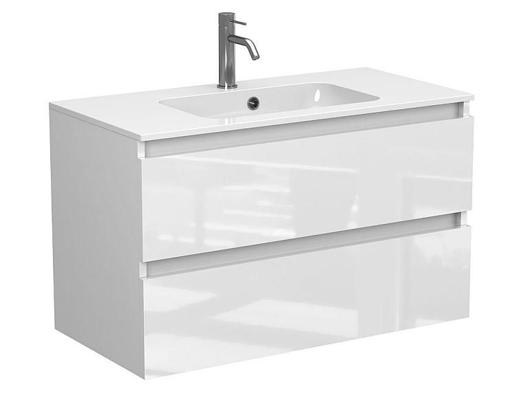 Тумба підвісна NATURA біла глянцева з умивальником DELLA 900