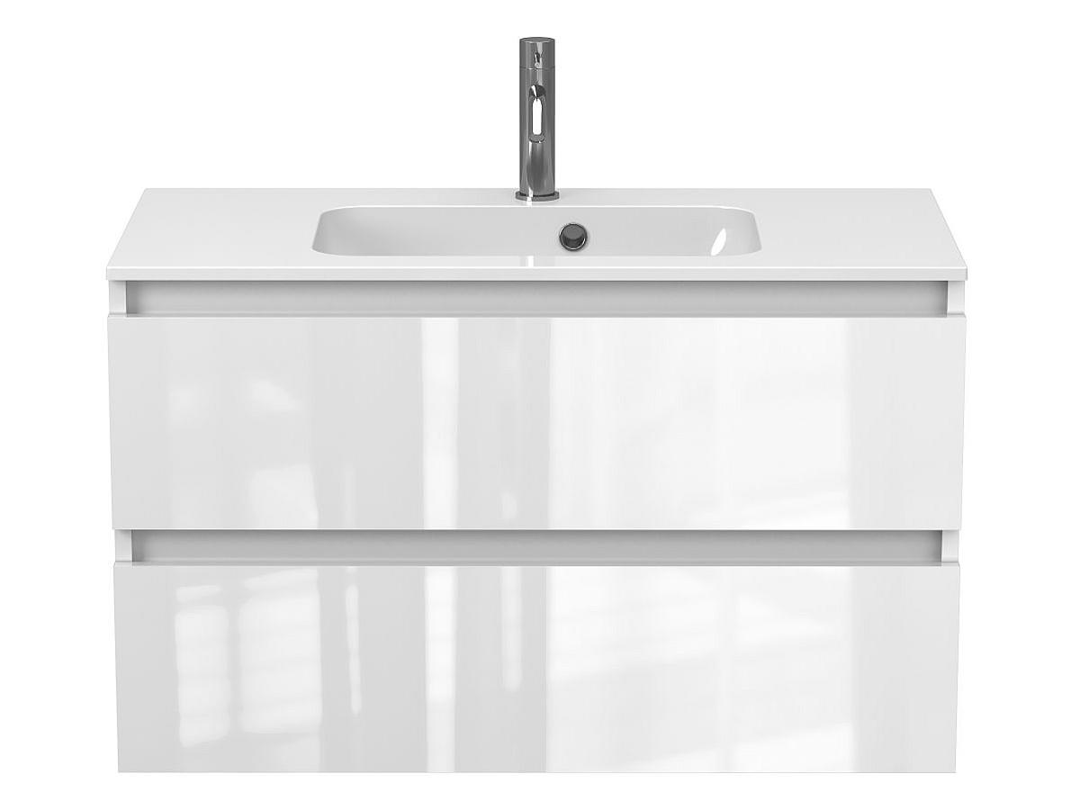 Тумба подвесная NATURA белая глянцевая с умывальником DELLA 900