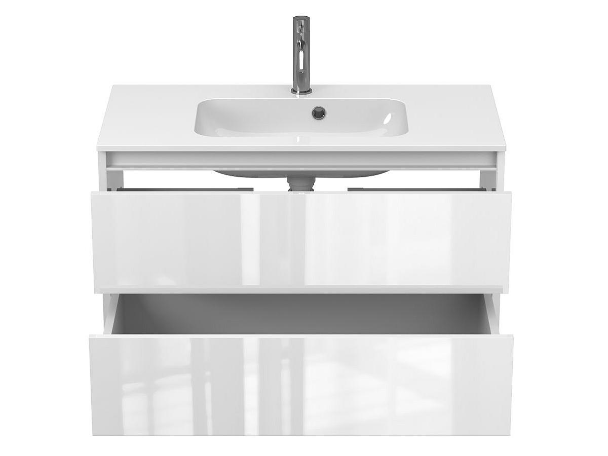 Тумба подвесная NATURA белая глянцевая с умывальником DELLA 900