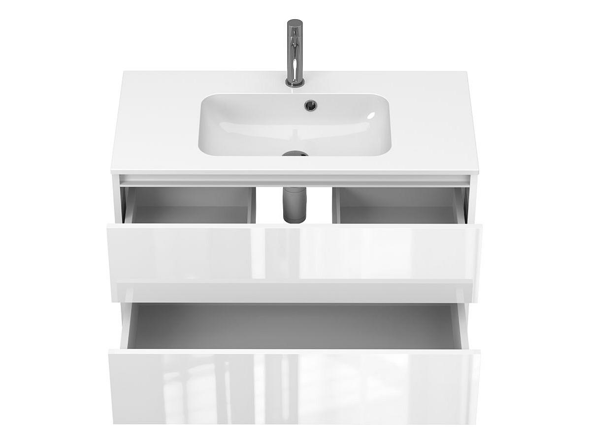 Тумба подвесная NATURA белая глянцевая с умывальником DELLA 900