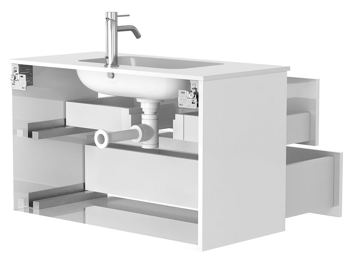 Тумба подвесная NATURA белая глянцевая с умывальником DELLA 900