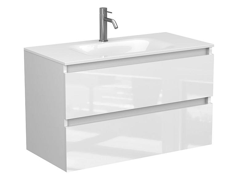 Тумба підвісна NATURA біла глянцева з умивальником JESSEL 900