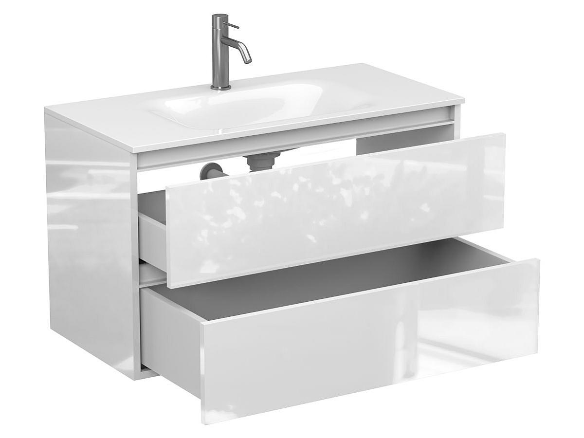 Тумба подвесная NATURA белая глянцевая с умывальником JESSEL 900