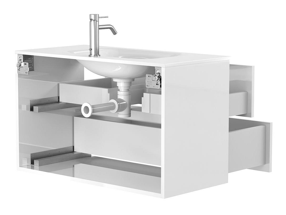 Тумба подвесная NATURA белая глянцевая с умывальником JESSEL 900