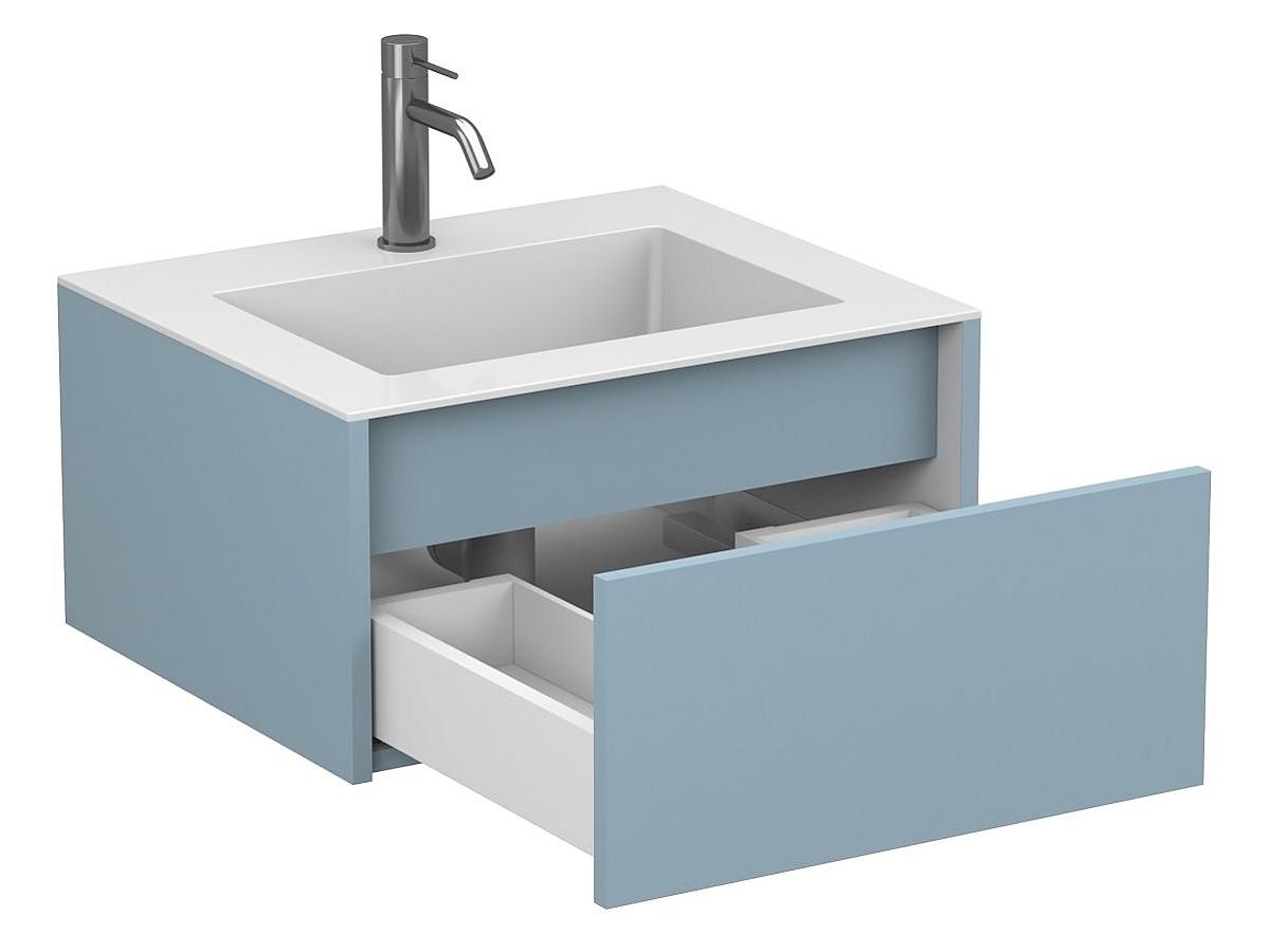 Тумба подвесная UNO голубая с умывальником ERICA 600