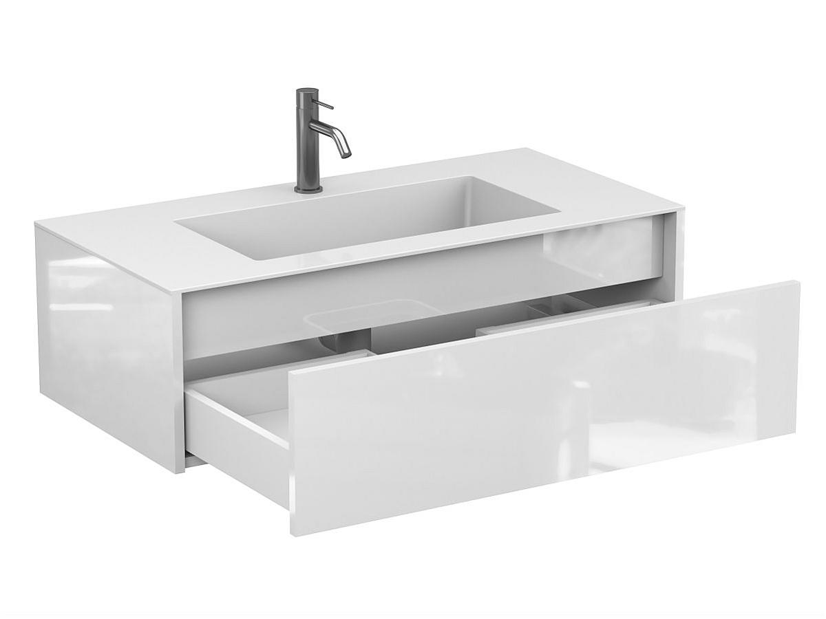 Тумба подвесная UNO белая глянцевая с умывальником ERICA 1000