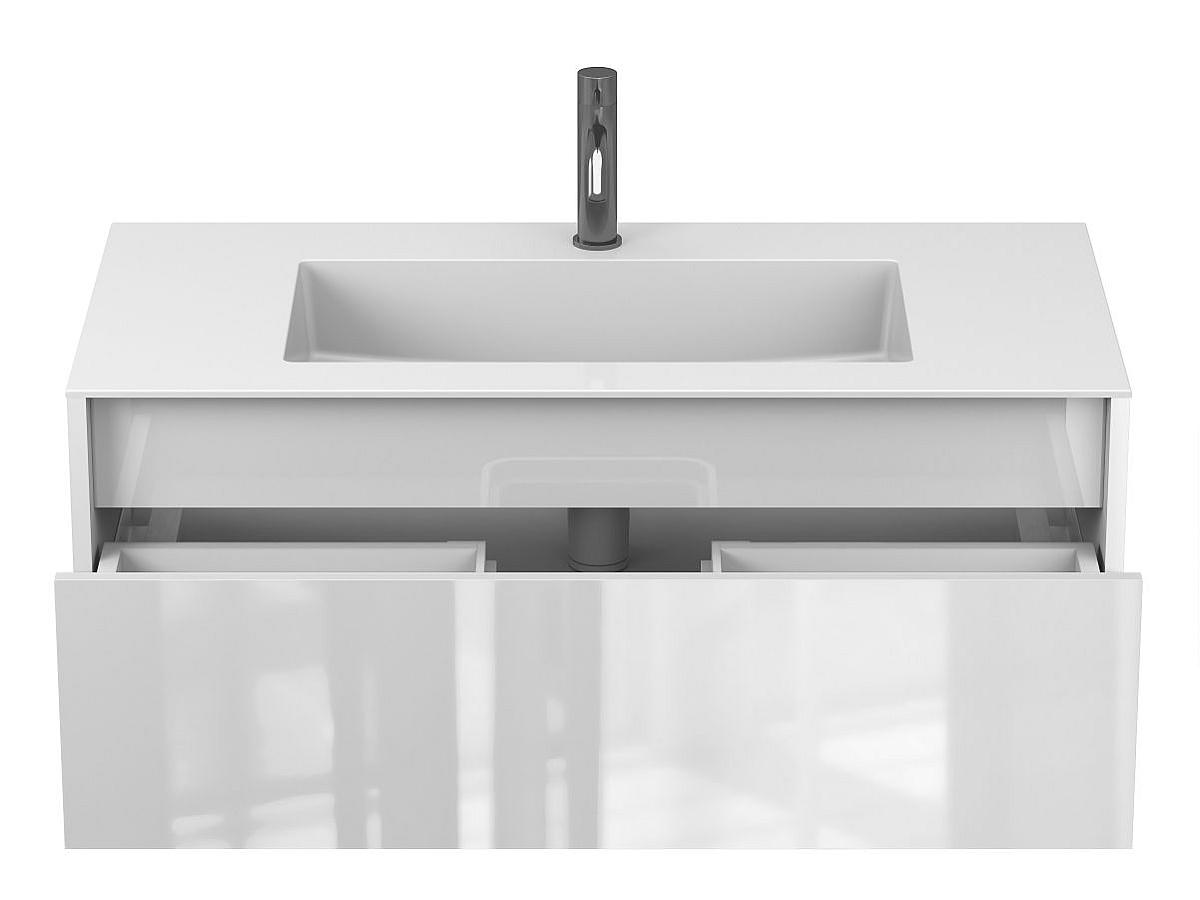 Тумба подвесная UNO белая глянцевая с умывальником ERICA 1000