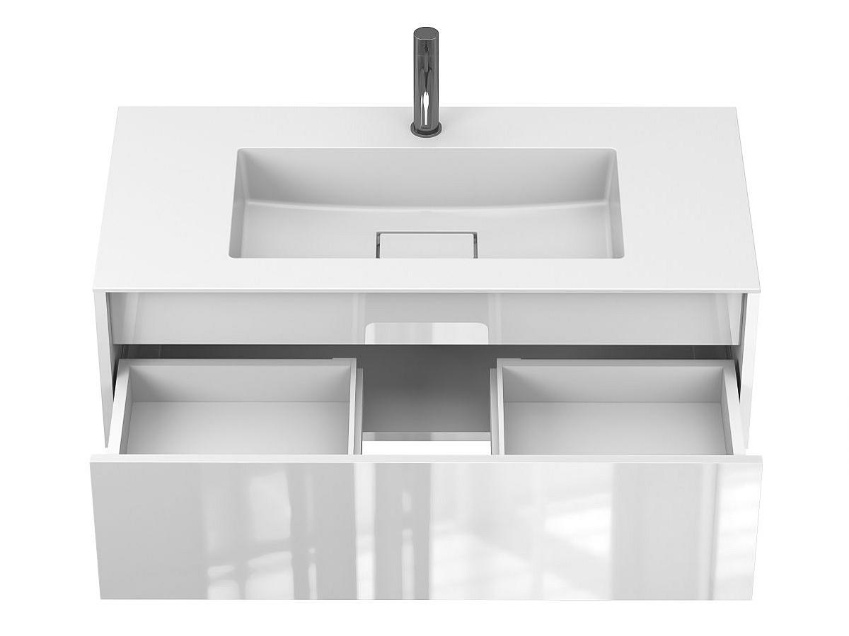 Тумба подвесная UNO белая глянцевая с умывальником ERICA 1000