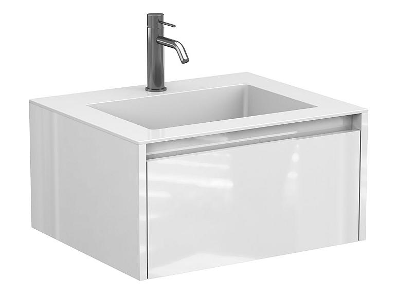 Тумба підвісна UNO біла глянцева з умивальником ERICA 600