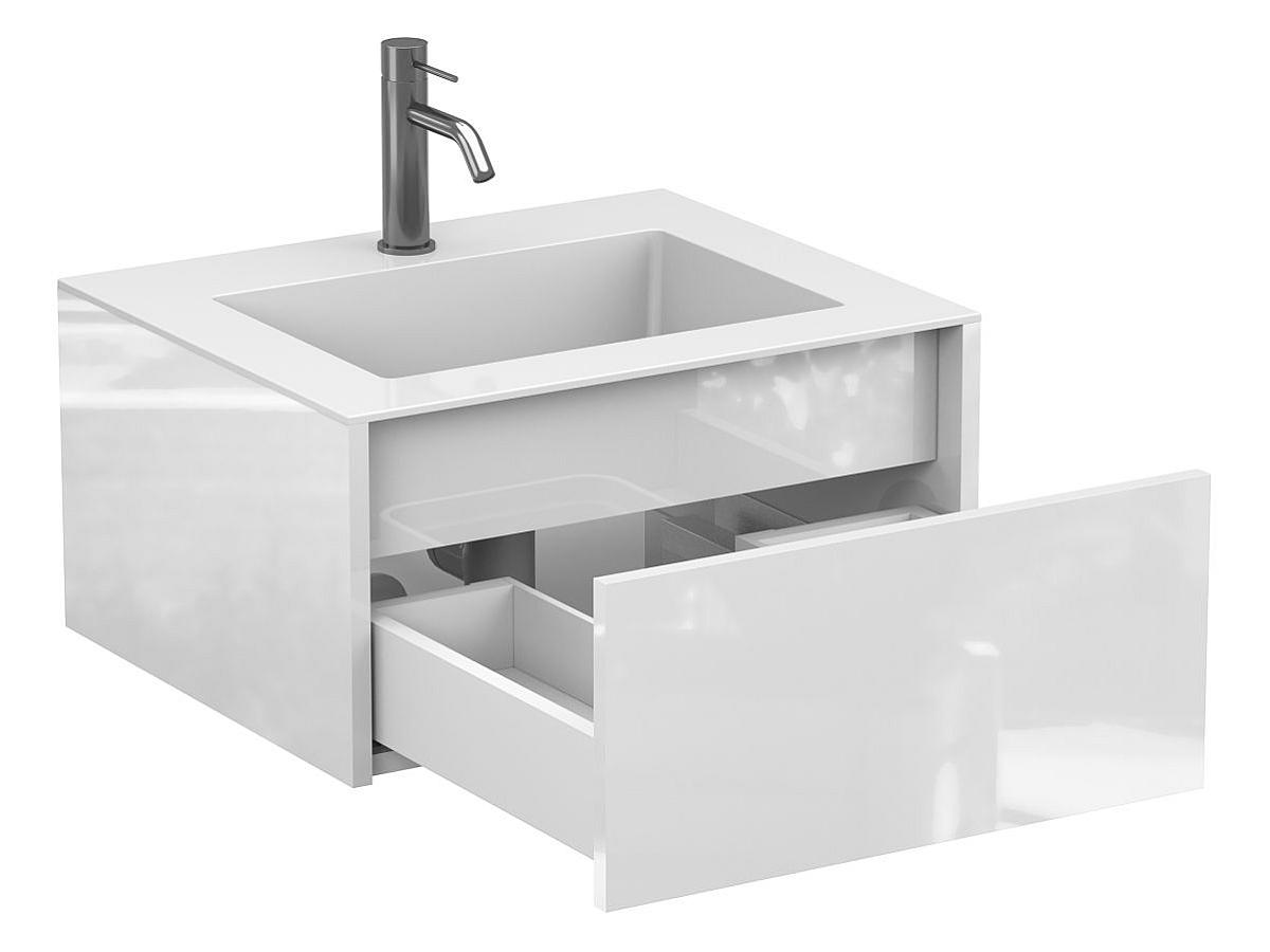 Тумба подвесная UNO белая глянцевая с умывальником ERICA 600