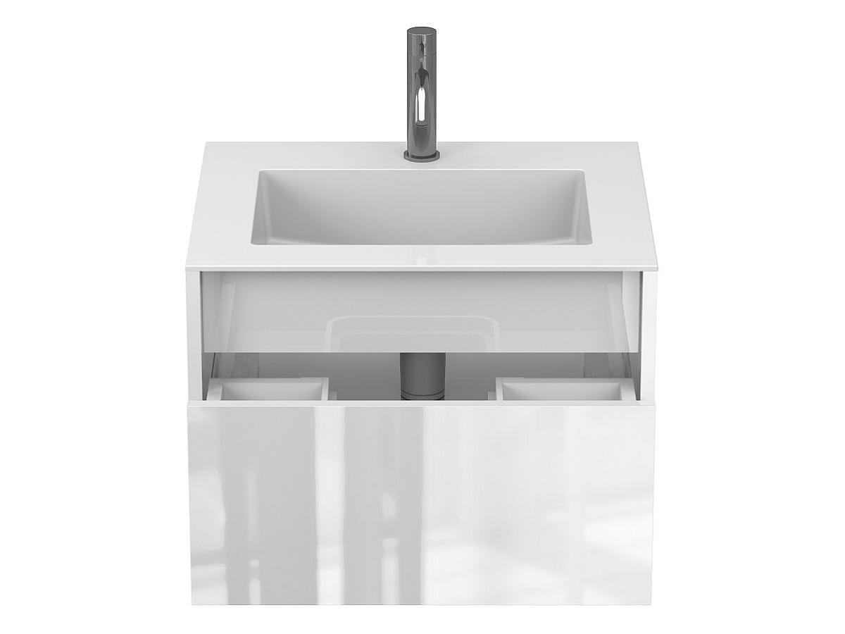 Тумба подвесная UNO белая глянцевая с умывальником ERICA 600
