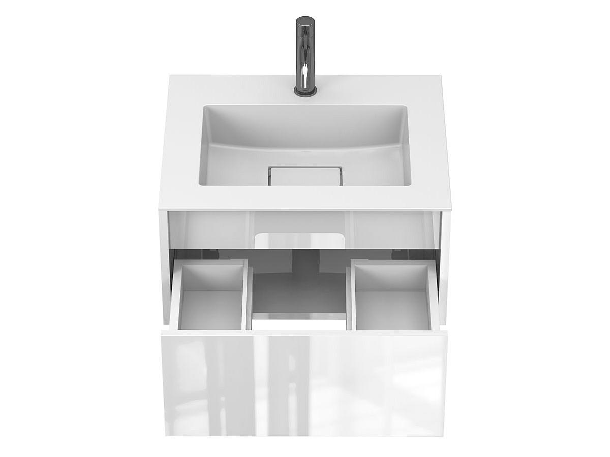 Тумба подвесная UNO белая глянцевая с умывальником ERICA 600