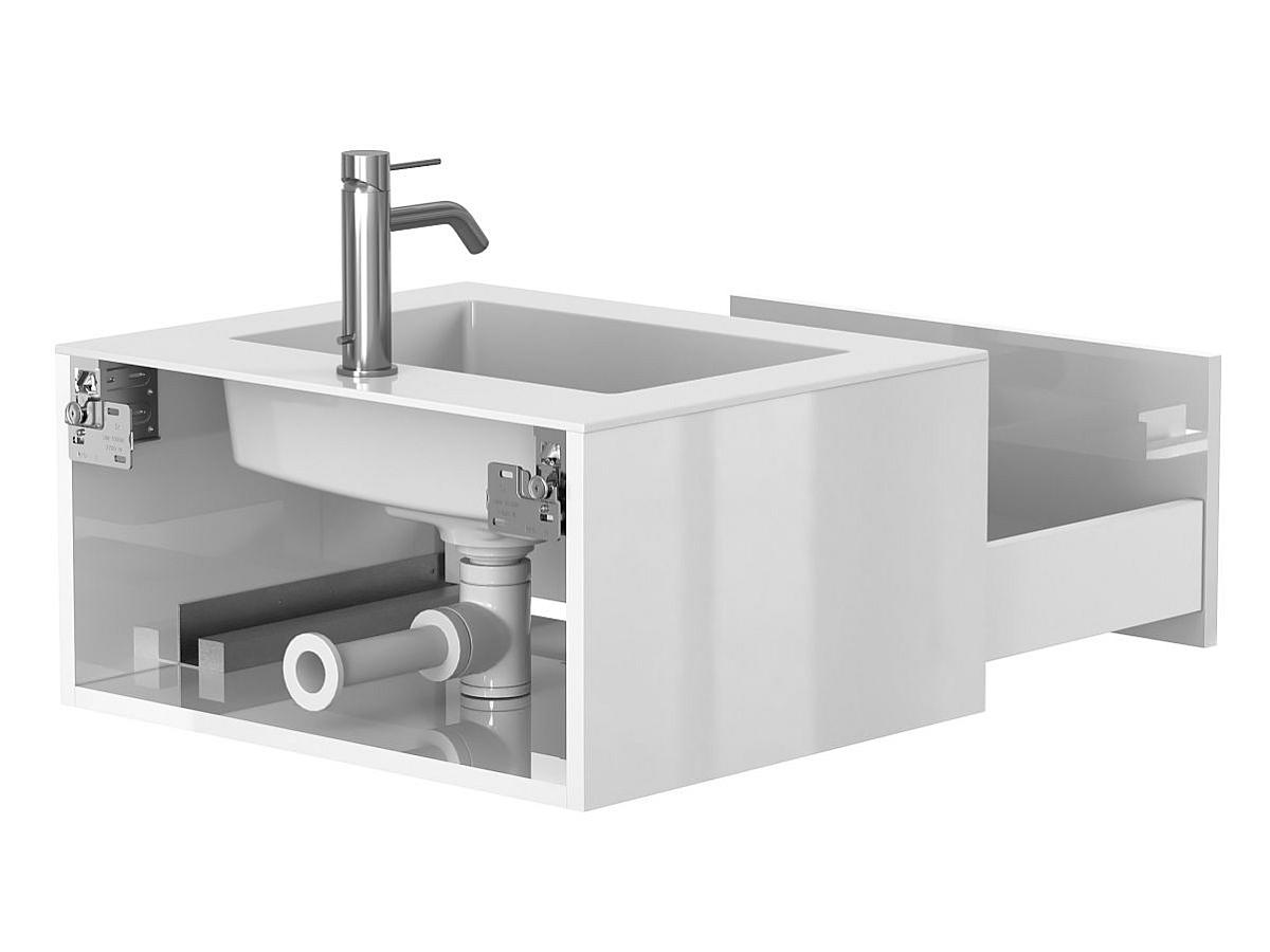 Тумба подвесная UNO белая глянцевая с умывальником ERICA 600