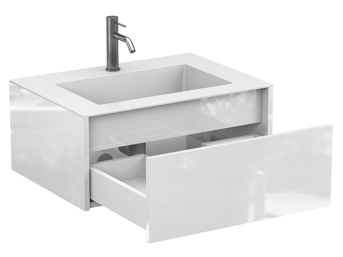 Тумба подвесная UNO белая глянцевая с умывальником ERICA 700