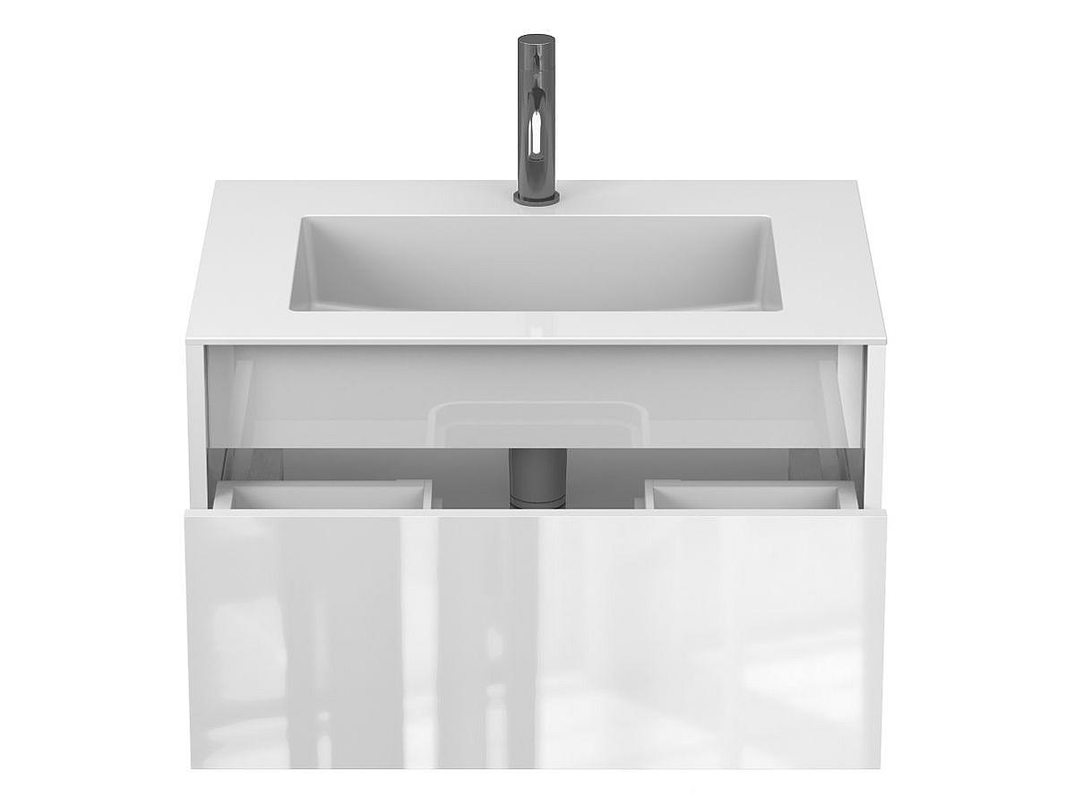 Тумба подвесная UNO белая глянцевая с умывальником ERICA 700