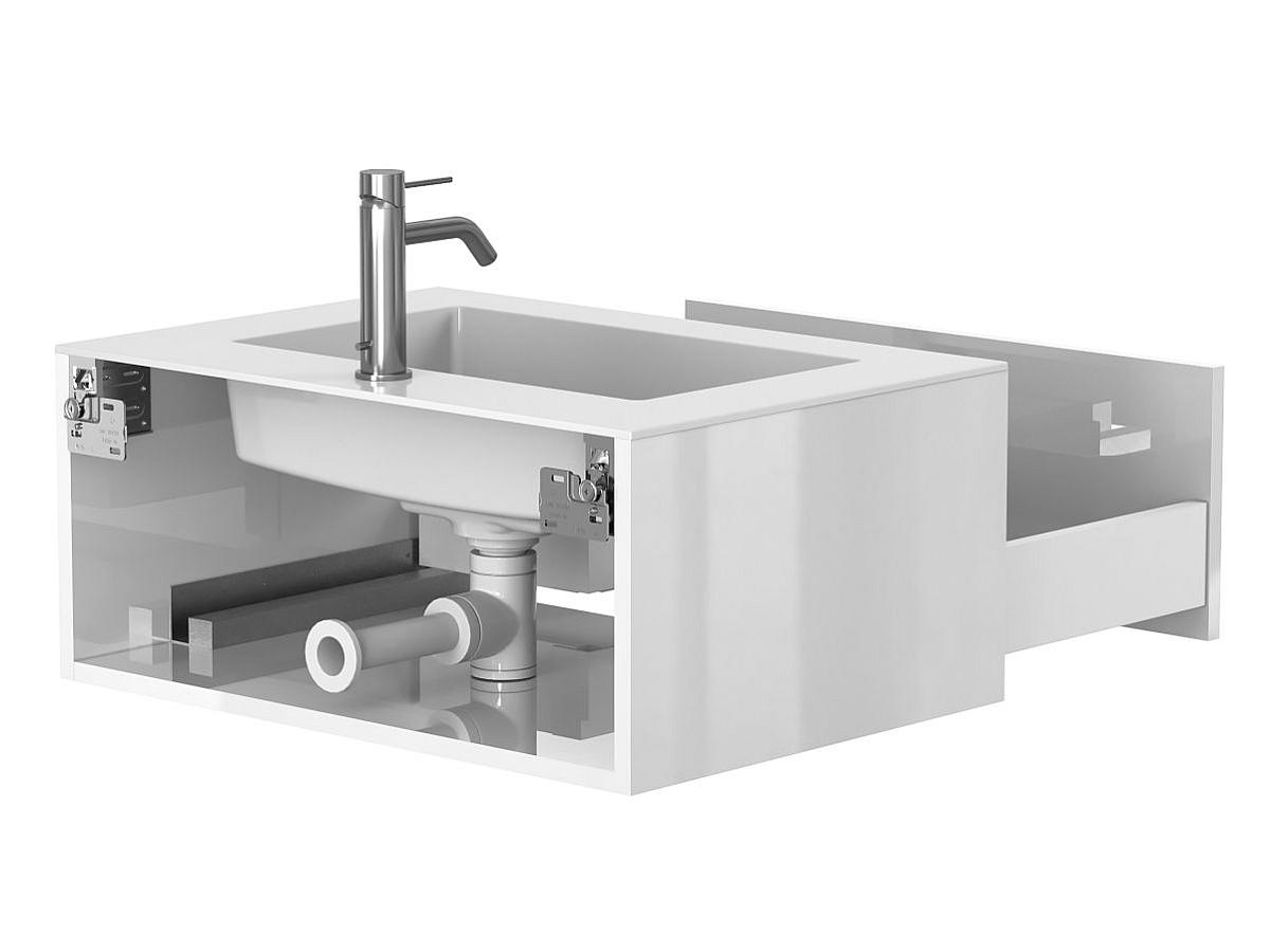 Тумба подвесная UNO белая глянцевая с умывальником ERICA 700