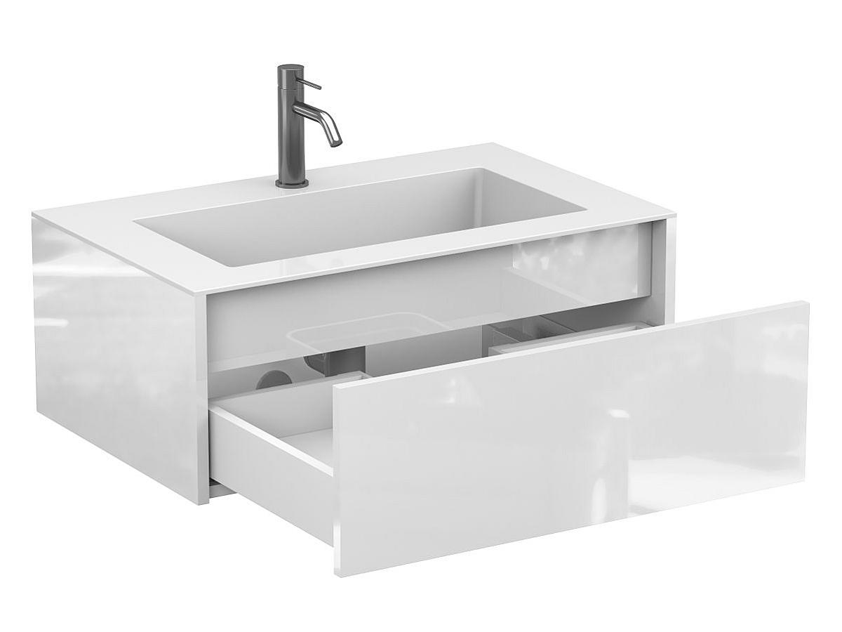 Тумба подвесная UNO белая глянцевая с умывальником ERICA 800