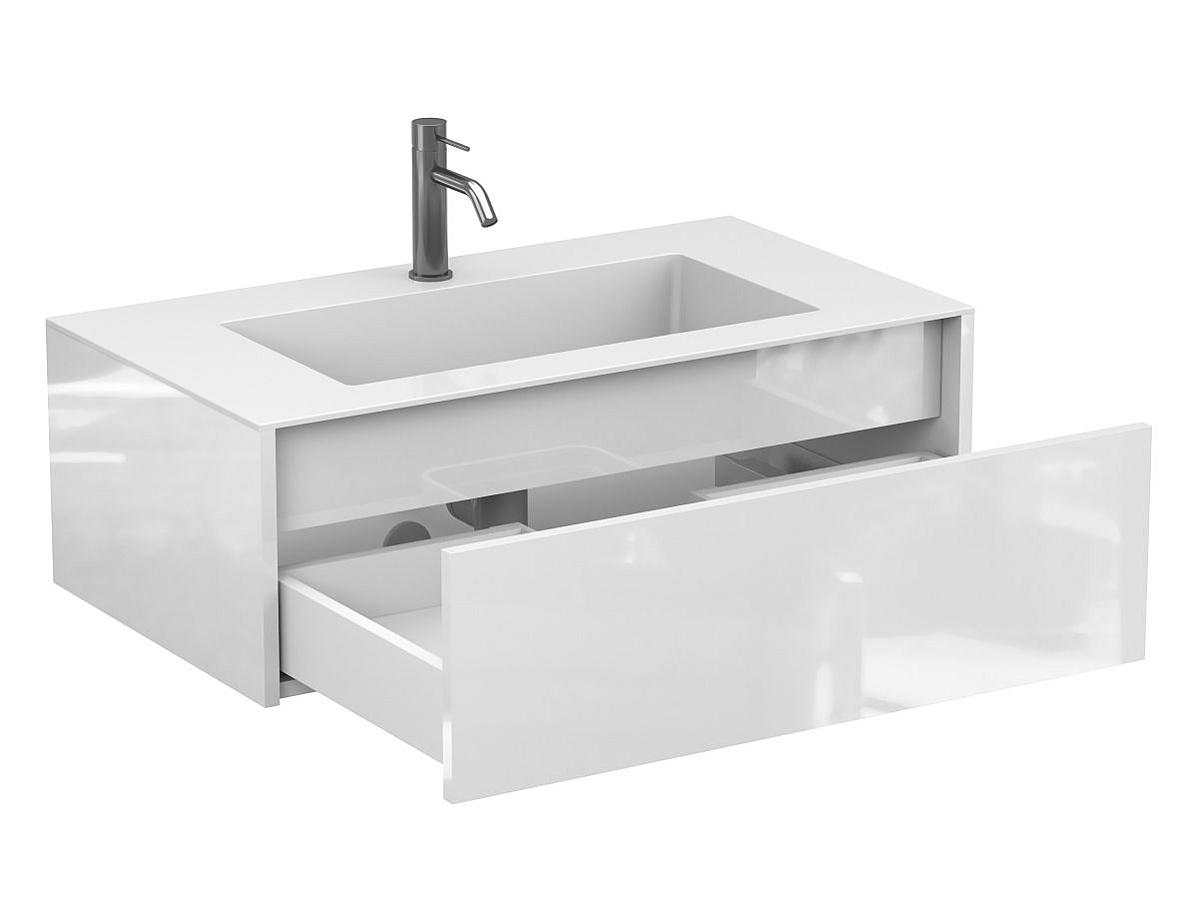 Тумба подвесная UNO белая глянцевая с умывальником ERICA 900